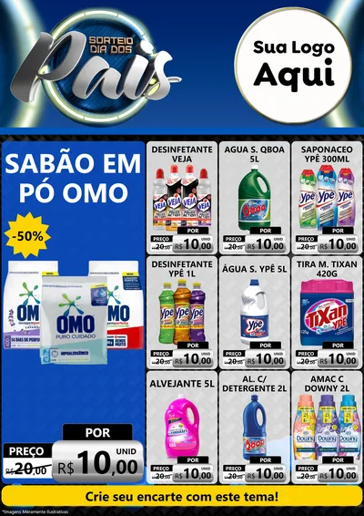 Modelo de Encarte para Encarte A4 Vertical com o tema Sorteio Dia Dos Pais para Produtos de Limpeza