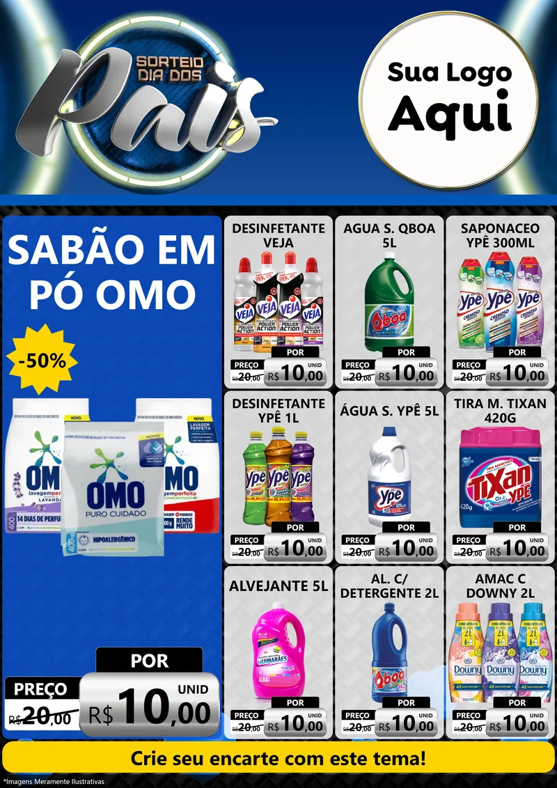 Modelo de Encarte para Encarte A4 Vertical com o tema Sorteio Dia Dos Pais para Produtos de Limpeza