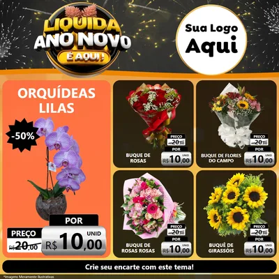 Modelo de Rede Social para Feed Facebook com o tema Liquida Ano Novo É Aqui! para Floricultura e jardim