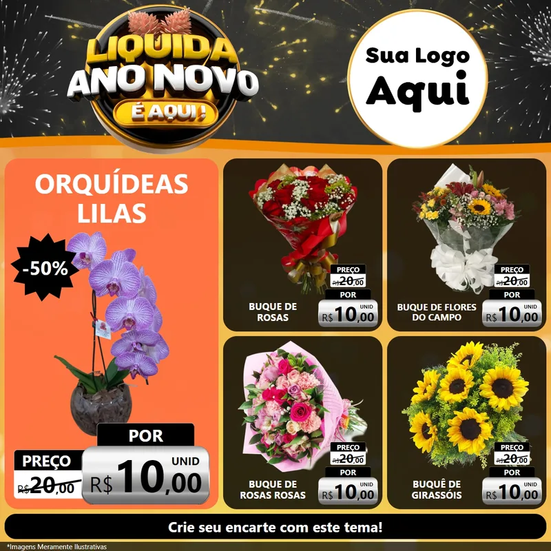 Modelo de Rede Social para Feed Facebook com o tema Liquida Ano Novo É Aqui! para Floricultura e jardim