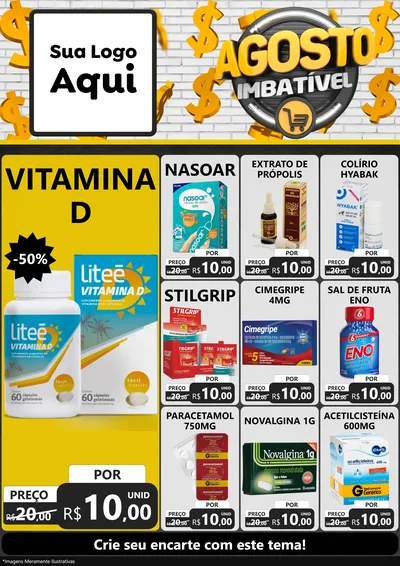 Modelo de Encarte para Encarte A4 Vertical com o tema Agosto imbatível para Farmácia