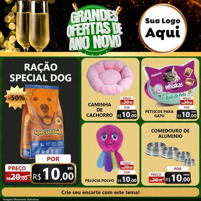 Modelo de Rede Social para Feed Facebook com o tema Grandes Ofertas de Ano Novo para Pet Shop