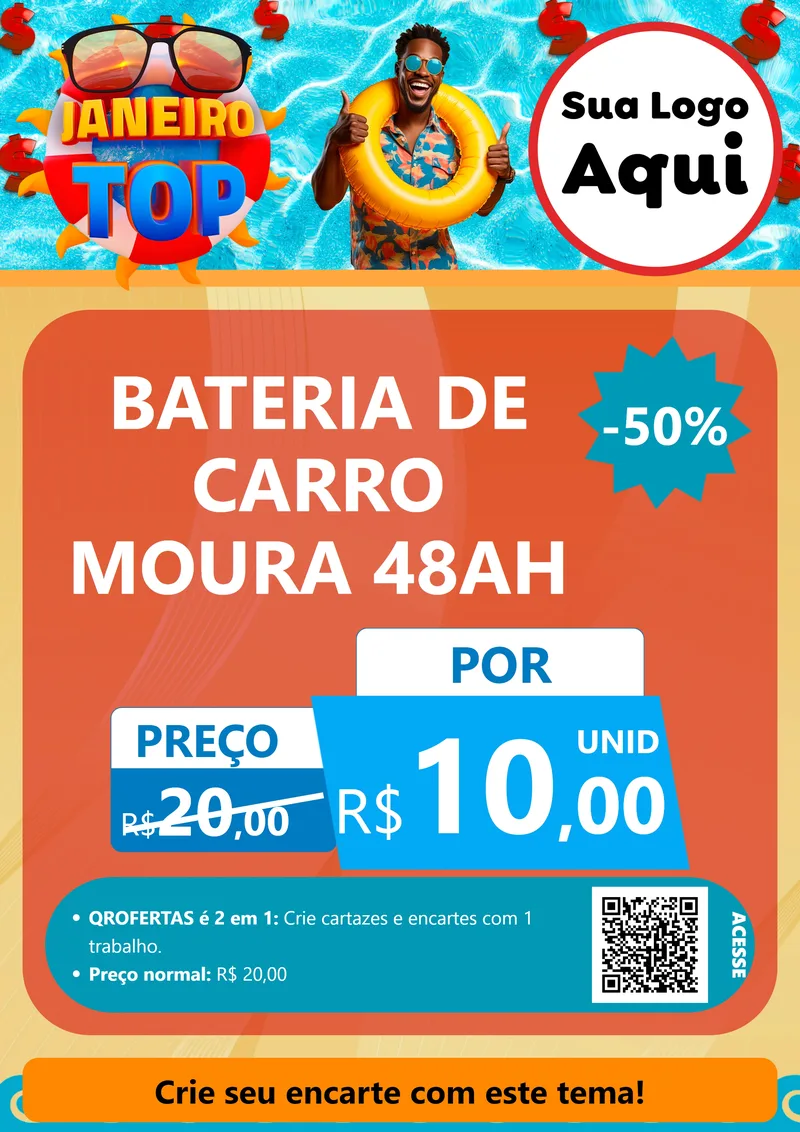 Modelo de Cartaz para Cartaz A4 Vertical com o tema Janeiro Top para Baterias Elétricas