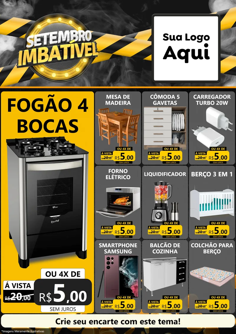 Modelo de Encarte para Encarte A4 Vertical com o tema Setembro Imbatível para Móveis e Eletro