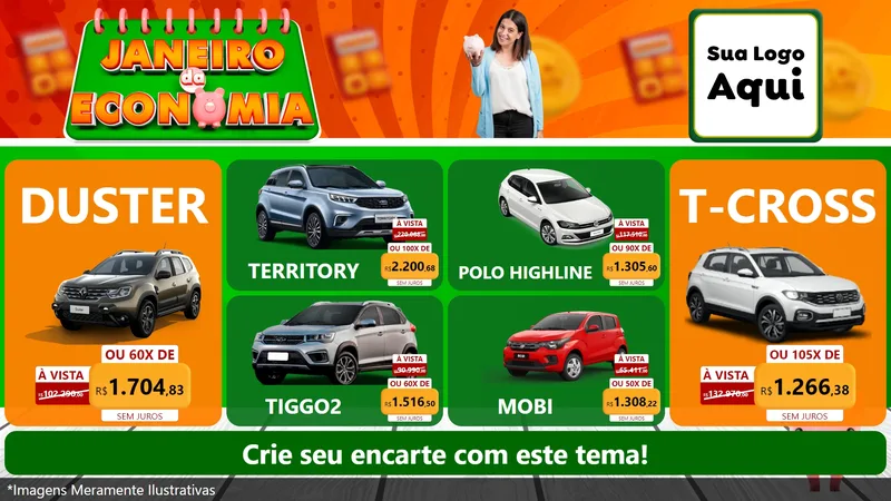 Modelo de TV para TV Horizontal com o tema Janeiro da Economia para Concessionaria de Carros
