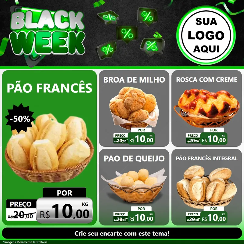 Modelo de Rede Social para Feed Facebook com o tema Black Week para Padaria