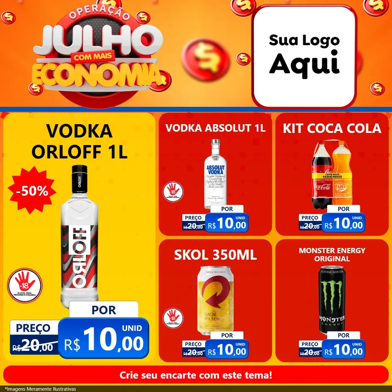 Modelo de Rede Social para Feed Facebook com o tema Operação Julho Com Mais Economia para Distribuidora de bebidas