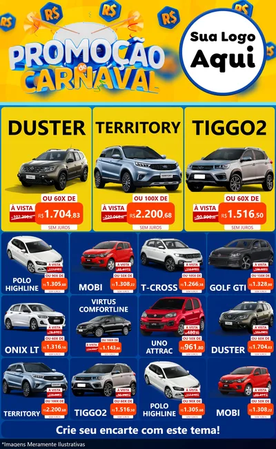 Modelo de Encarte para Encarte Grande com o tema Promoção de Carnaval para Concessionaria de Carros
