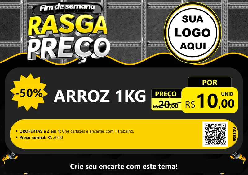 Modelo de Cartaz para Cartaz A4 Horizontal com o tema Fim de Semana Rasga Preço para Supermercado