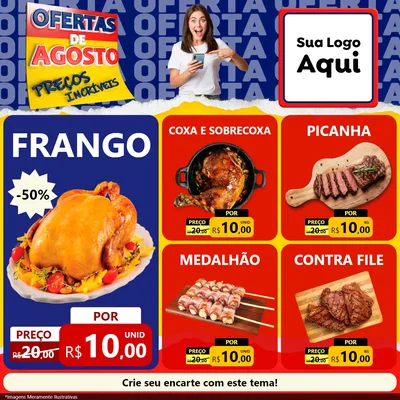 Modelo de Rede Social para Feed Facebook com o tema Ofertas de Agosto - Preços Incríveis para Assados