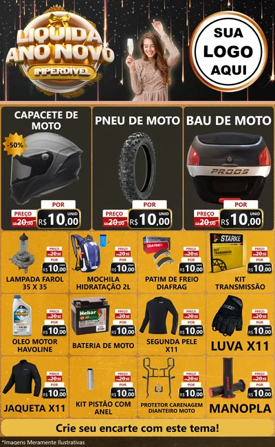 Modelo de Encarte para Encarte Grande com o tema Liquida Ano Novo Imperdível para Moto peças