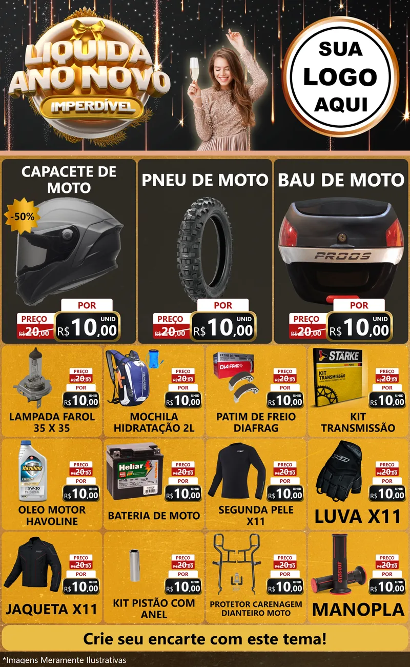 Modelo de Encarte para Encarte Grande com o tema Liquida Ano Novo Imperdível para Moto peças