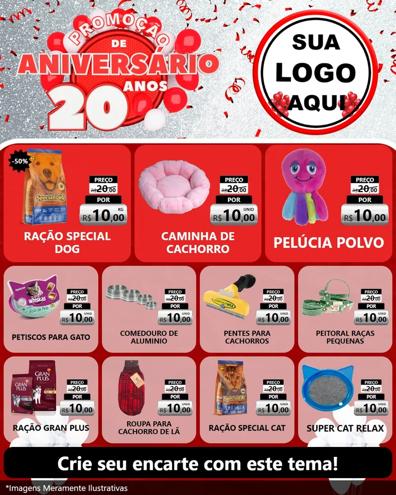 Modelo de Rede Social para Feed Instagram com o tema Promoção de Aniversário - 20 Anos para Pet Shop