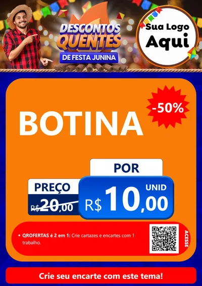 Modelo de Cartaz para Cartaz A4 Vertical com o tema Descontos Quentes de Festa Junina para Agropecuária