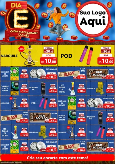 Modelo de Encarte para Encarte A4 Vertical com o tema Dia E - O Dia Mais Barato Do Mês para Tabacaria