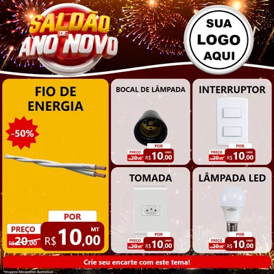 Modelo de Rede Social para Feed Facebook com o tema Saldão de Ano Novo para Materiais Elétricos