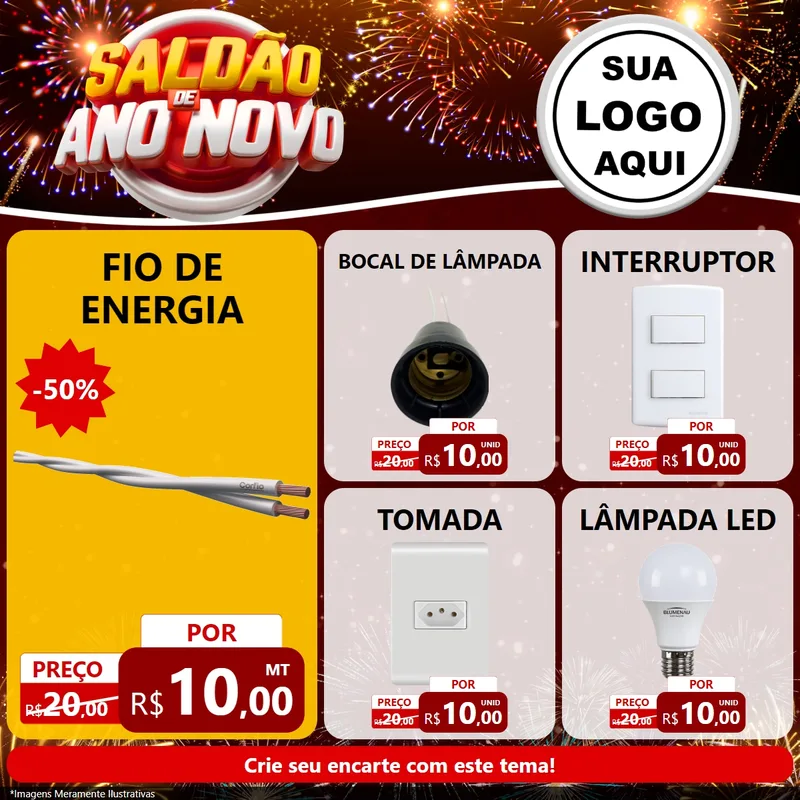 Modelo de Rede Social para Feed Facebook com o tema Saldão de Ano Novo para Materiais Elétricos