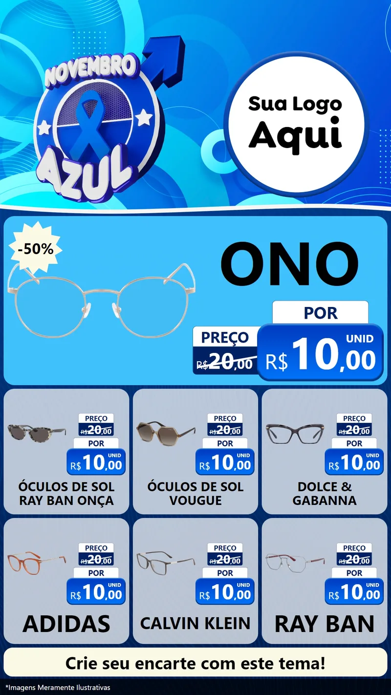 Modelo de Rede Social para Stories com o tema Novembro Azul para Óticas