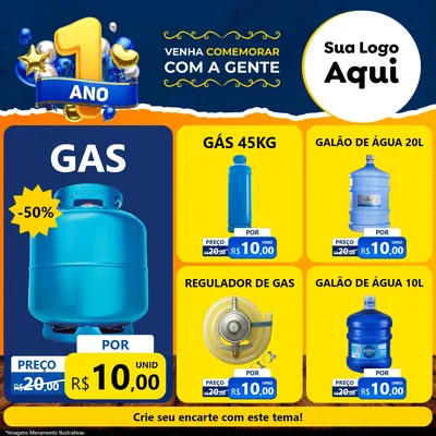 Modelo de Rede Social para Feed Facebook com o tema Um Ano de Aniversário para Água e gás