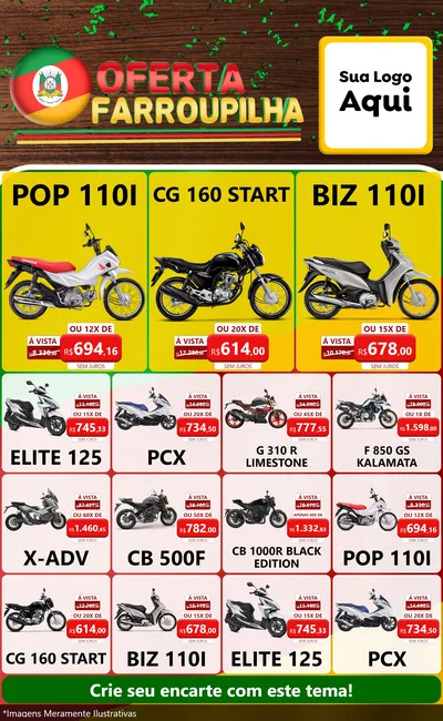 Modelo de Encarte para Encarte Grande com o tema Oferta Farroupilha para Concessionaria de Motos