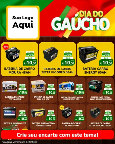 Modelo de Rede Social para Feed Instagram com o tema Dia do Gaúcho para Baterias Elétricas