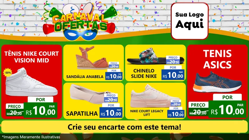 Modelo de TV para TV Horizontal com o tema Carnaval de Ofertas para Calçados