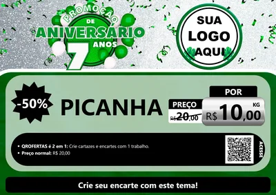 Modelo de Cartaz para Cartaz A4 Horizontal com o tema Promoção de Aniversário - 7 Anos para Açougue