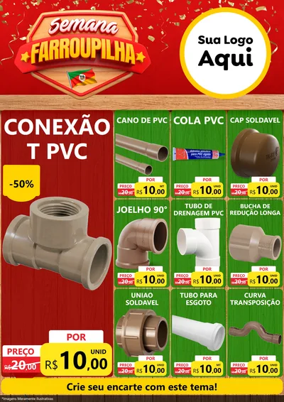 Modelo de Encarte para Encarte A4 Vertical com o tema Semana Farroupilha para Tubos e conexões