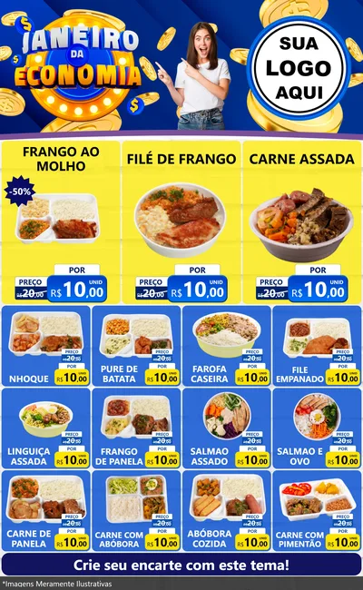 Modelo de Encarte para Encarte Grande com o tema Janeiro da Economia para Restaurante