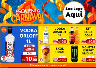 Modelo de Encarte para Encarte A4 Horizontal com o tema Esquenta de Carnaval para Distribuidora de bebidas