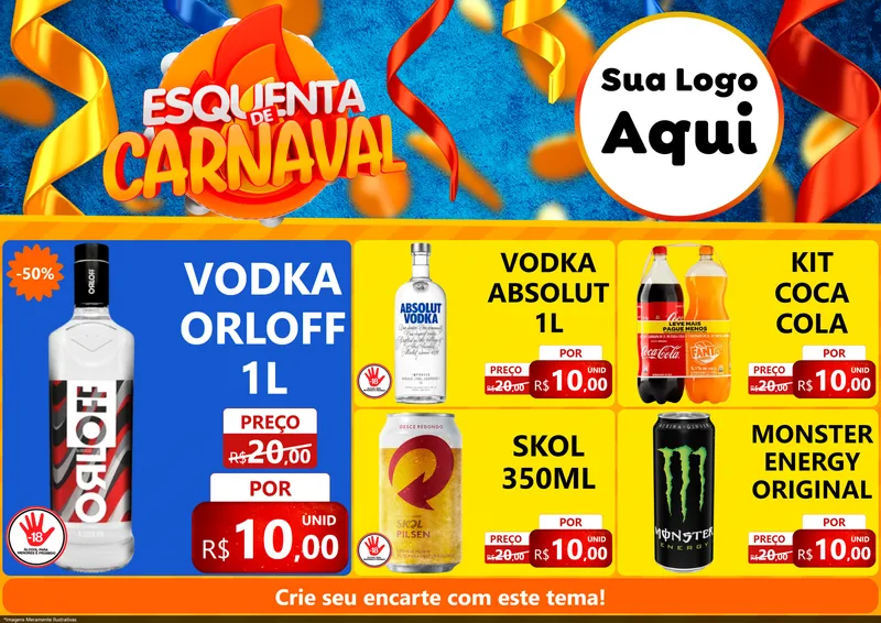 Modelo de Encarte para Encarte A4 Horizontal com o tema Esquenta de Carnaval para Distribuidora de bebidas