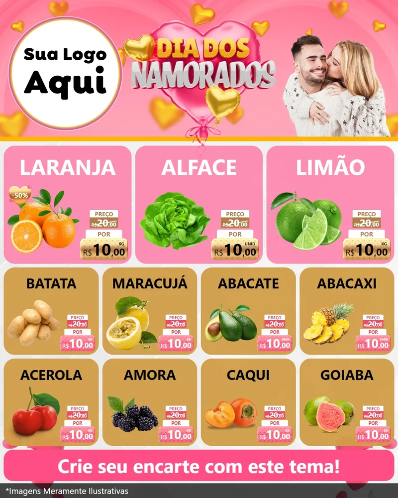 Modelo de Rede Social para Feed Instagram com o tema Dia dos Namorados para Hortifrúti