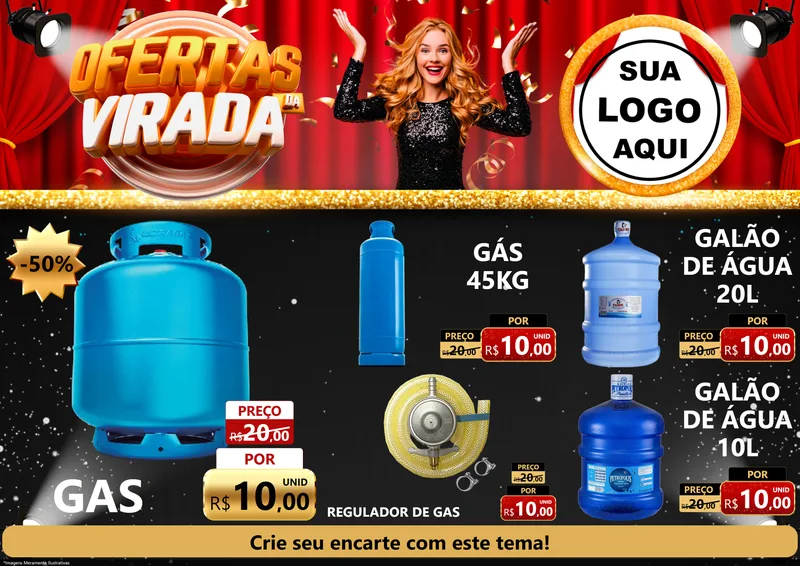 Modelo de Encarte para Encarte A4 Horizontal com o tema Ofertas da Virada para Água e gás