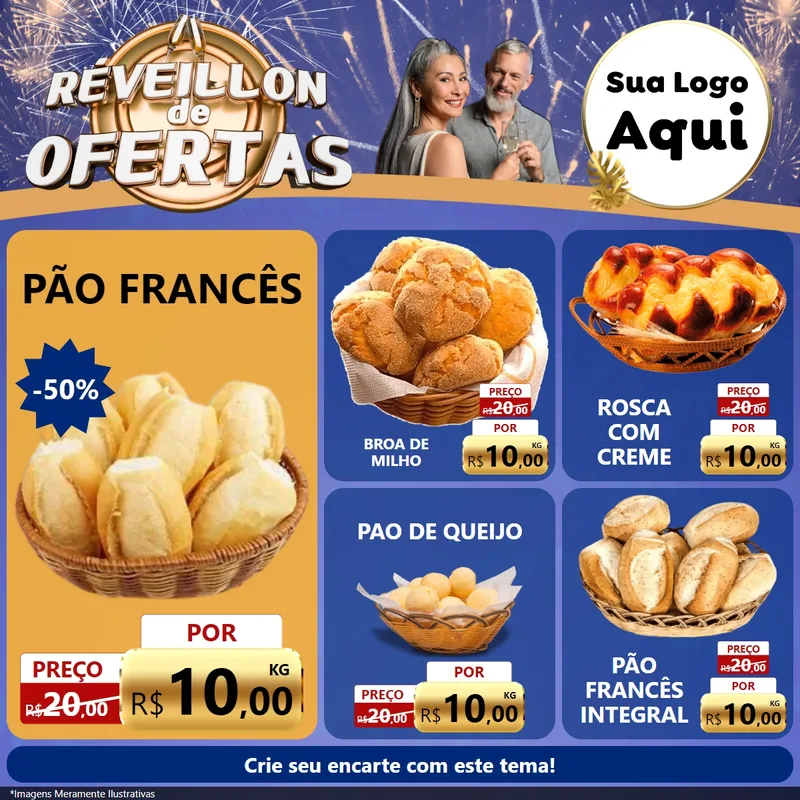 Modelo de Rede Social para Feed Facebook com o tema Réveillon de Ofertas para Padaria