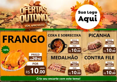 Modelo de Encarte para Encarte A4 Horizontal com o tema Ofertas de Outono - Vem, Aproveite! para Assados