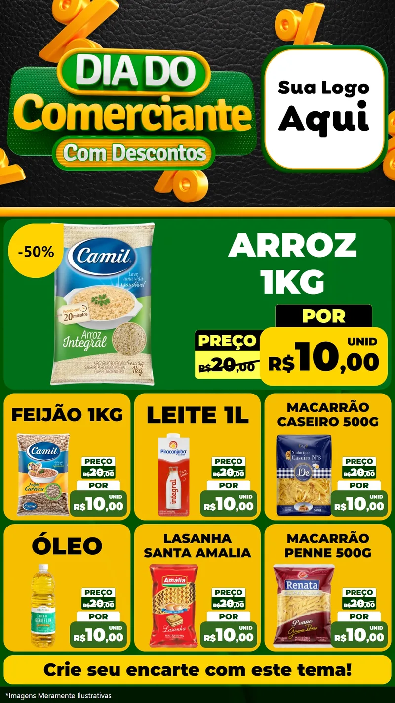 Modelo de Rede Social para Stories com o tema Dia do Comerciante com Descontos para Supermercado