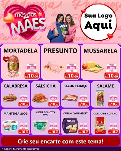Modelo de Rede Social para Feed Instagram com o tema Mês Das Mães para Frios e Laticínios