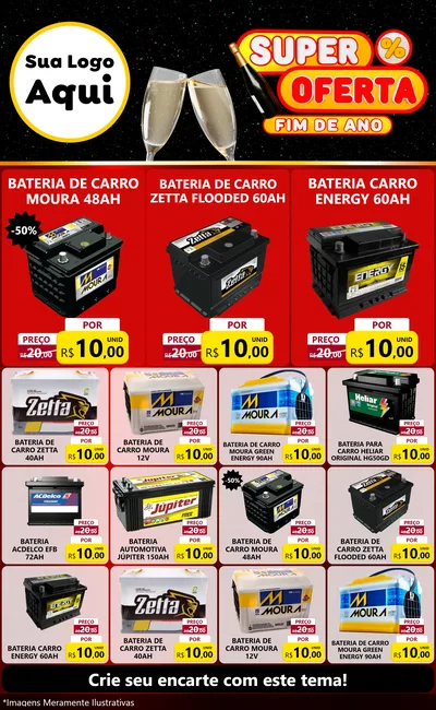 Modelo de Encarte para Encarte Grande com o tema Super Oferta Fim de Ano para Baterias Elétricas