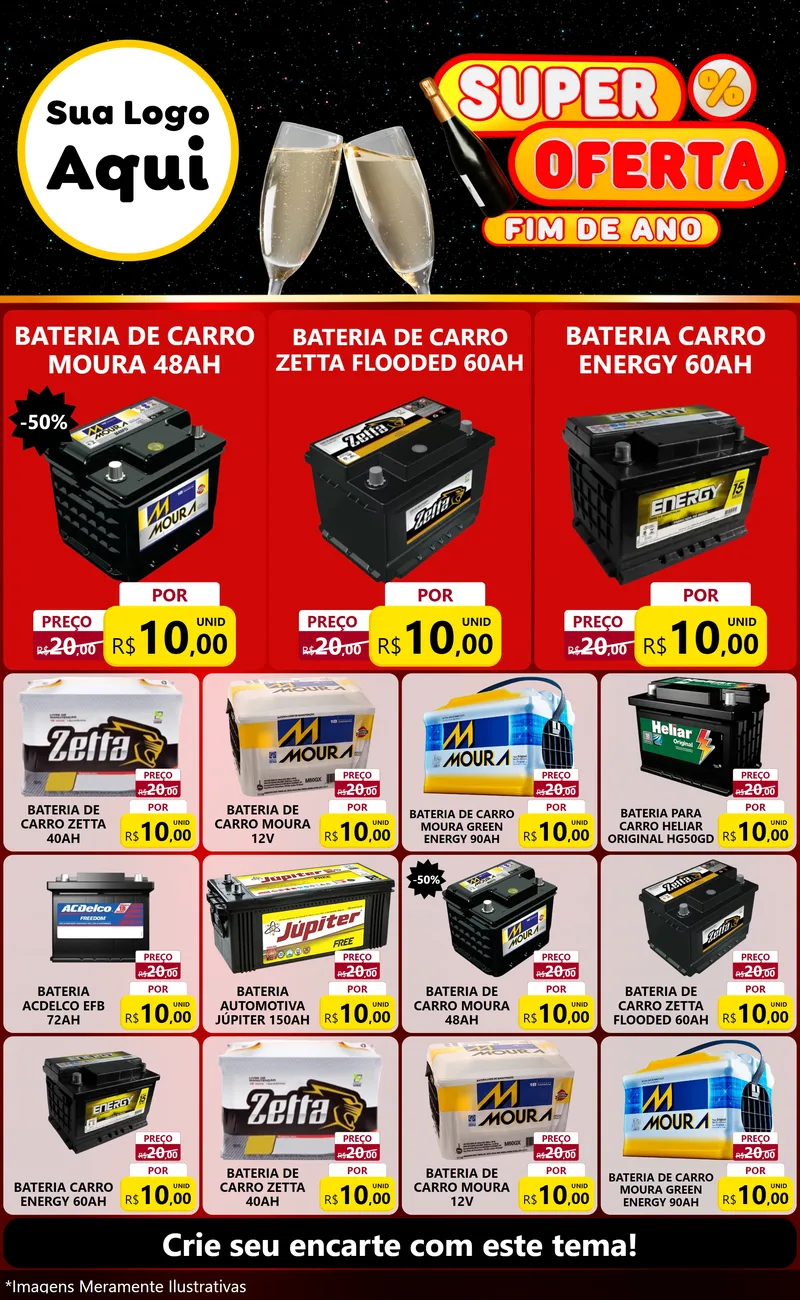 Modelo de Encarte para Encarte Grande com o tema Super Oferta Fim de Ano para Baterias Elétricas