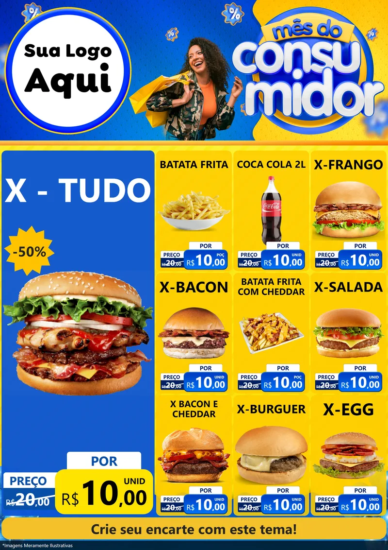 Modelo de Encarte para Encarte A4 Vertical com o tema Mês do Consumidor para Hamburgueria