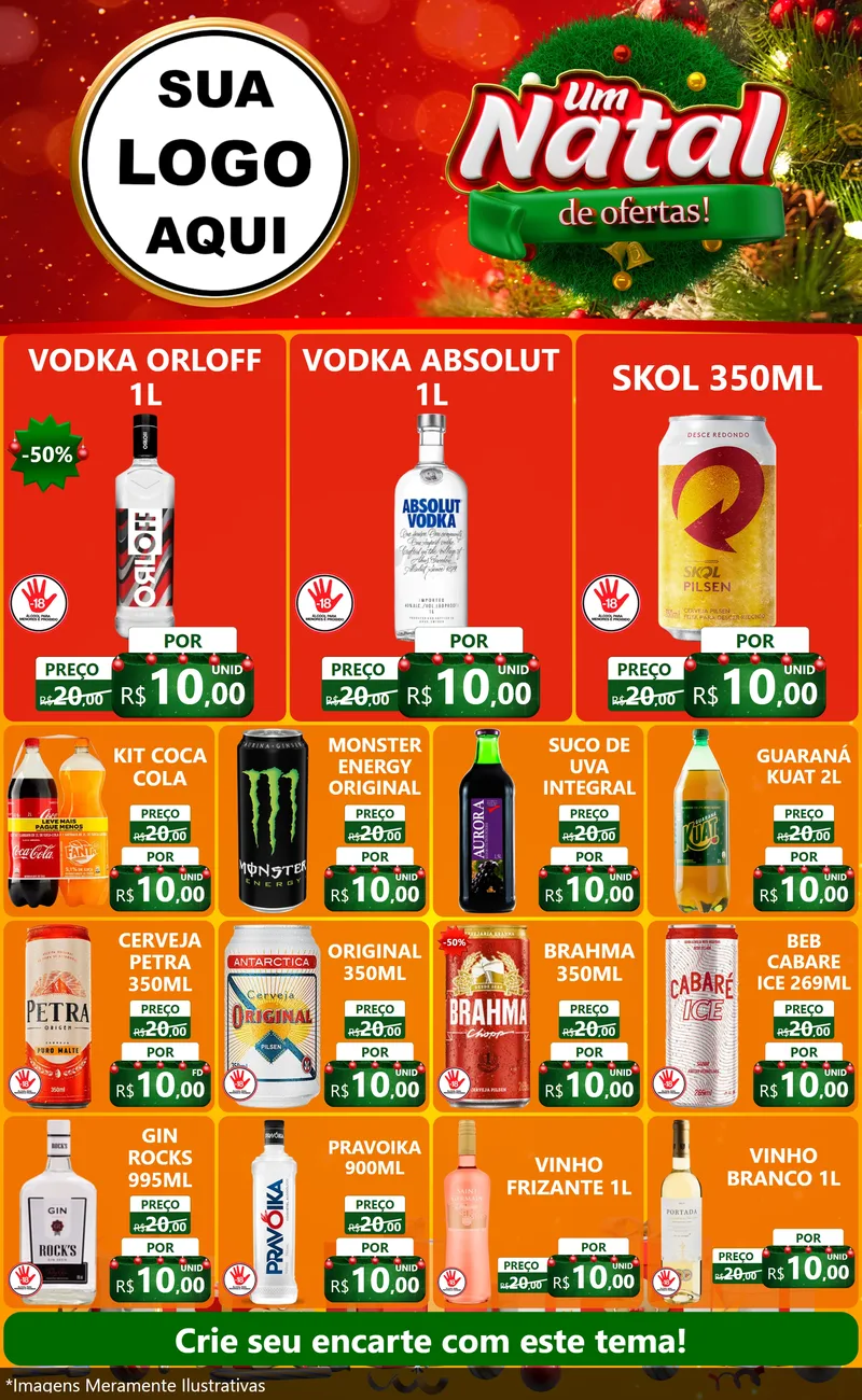 Modelo de Encarte para Encarte Grande com o tema Um Natal de Ofertas para Distribuidora de bebidas