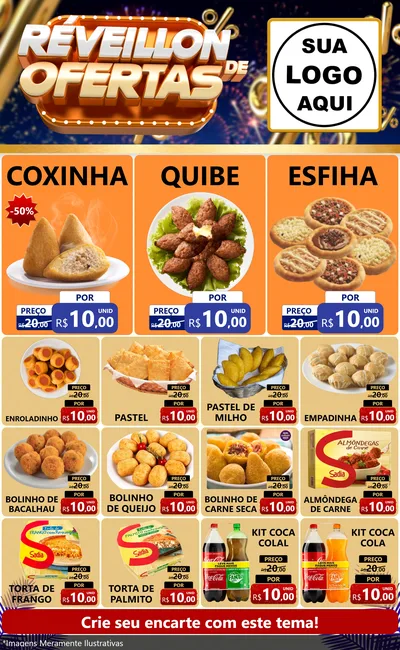 Modelo de Encarte para Encarte Grande com o tema Réveillon de Ofertas para Salgadaria