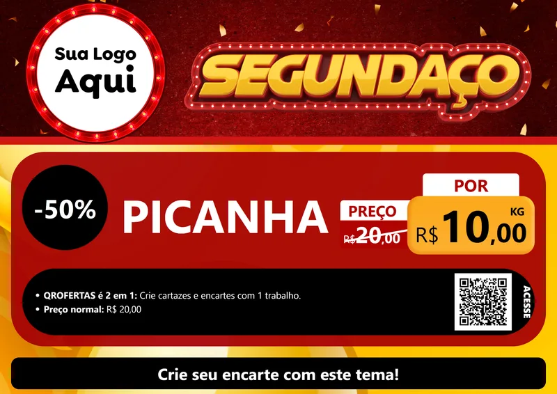 Modelo de Cartaz para Cartaz A4 Horizontal com o tema Segundaço para Açougue