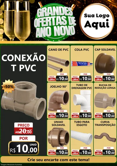 Modelo de Encarte para Encarte A4 Vertical com o tema Grandes Ofertas de Ano Novo para Tubos e conexões
