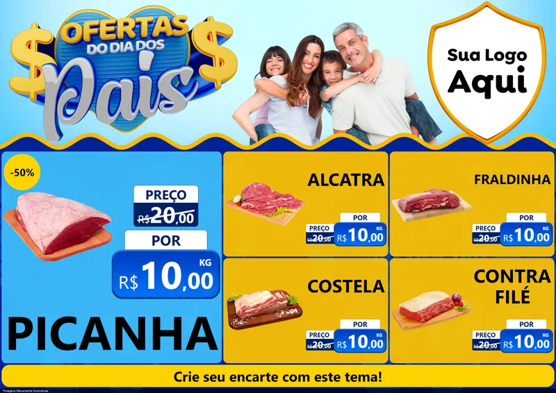 Modelo de Encarte para Encarte A4 Horizontal com o tema Ofertas do Dia dos Pais para Açougue