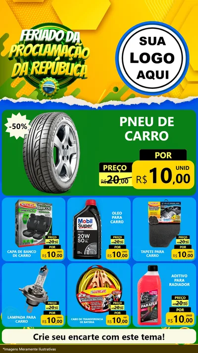 Modelo de Rede Social para Stories com o tema Feriado da Proclamação da República para Auto peças