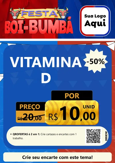 Modelo de Cartaz para Cartaz A4 Vertical com o tema Festa Boi Bumbá para Farmácia