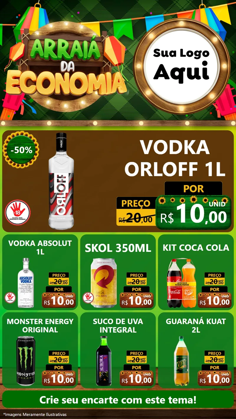 Modelo de Rede Social para Stories com o tema Arraiá de Economia para Distribuidora de bebidas