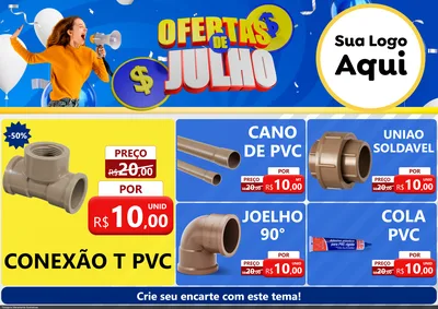 Modelo de Encarte para Encarte A4 Horizontal com o tema Ofertas de Julho para Tubos e conexões