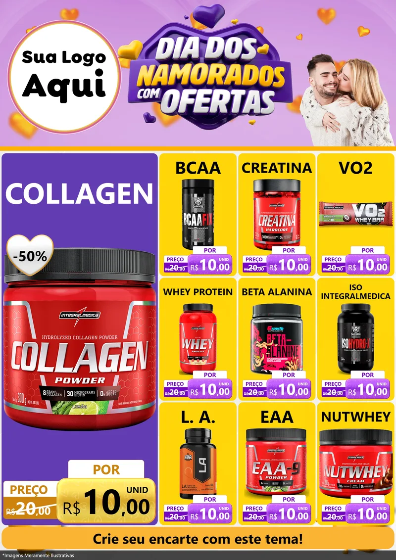 Modelo de Encarte para Encarte A4 Vertical com o tema Dia Dos Namorados Com Ofertas para Suplementos alimentares